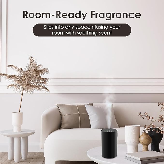 Waterless Essential Oil Diffuser, 7 Colors LED Light, Battery Powered Mini Scent Air Machine, Aromatherapy Mist Diffuser for Home Room Car Office，Black Aluminum Alloy (Black) (Black-B)