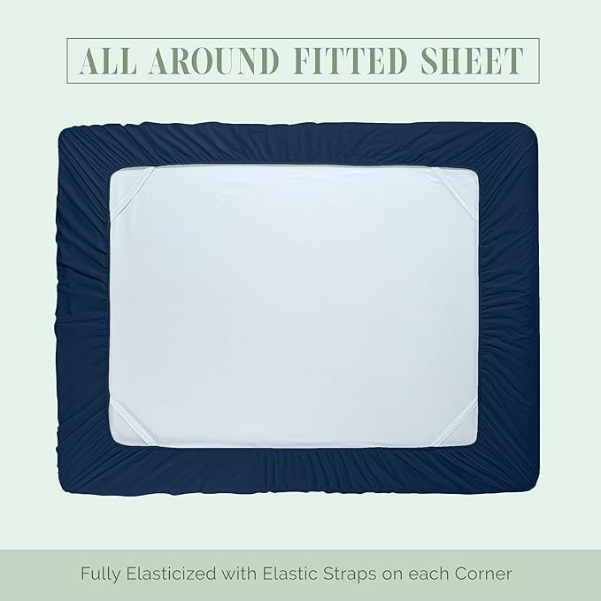 Elegant Comfort Luxury 1500 Premium Hotel Quality Microfiber 4-Piece Sheet Set - Soft, All Around Elastic 18-24 Inches Deep Fitted Sheet - Extra Deep Pocket Sheets, Twin/Twin XL, Navy Blue
