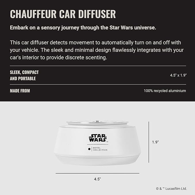 Hotel Collection | Star Wars ™ - Light Side Chauffeur Car Diffuser | Jedi| White Luxury Portable Essential Oil | Aromatherapy Oils Scent Car Diffuser | Auto On/Off Wireless Feature
