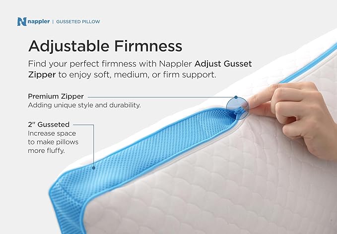 Nappler Side and Back Sleeper Pillow for Neck and Shoulder Pain Relief - Shredded Memory Foam Bed Pillow for Sleeping - 100% Adjustable Fill - Queen Size - Modal Washable Case. Extra Fill Included