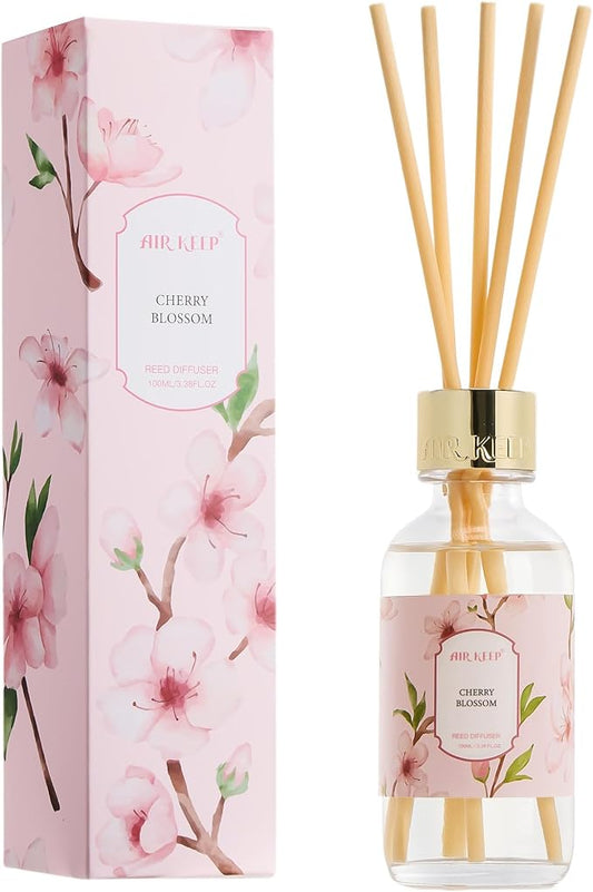 Airkeep Reed Diffuser Oil Set with Reed Sticks,Cherry Blossom Aromatherapy Oil Scent Diffuser for Home Office Bathroom Decoration Perfume and Gifts 3.38 oz/100ml