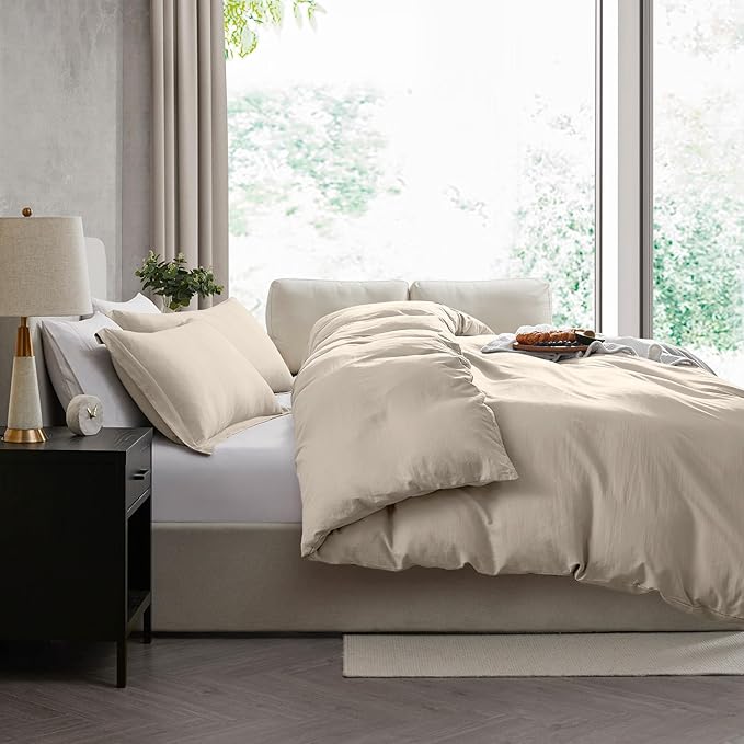Nestl Linen California King Duvet Cover Sets - Soft Double Brushed Cal King Duvet Cover, 3 Piece, with Zipper Closure, 1 Duvet Cover 104x98 inches and 2 Pillow Shams