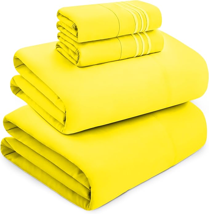 Mocassi Luxury Full 4-Piece Sheet Set - 1800 Premium Hotel Quality - Easy-Fit, Wrinkle, Fade Resistant Bed Sheets and Pillowcases - All Around Elastic Fitted Sheet, Deep Pocket, Yellow