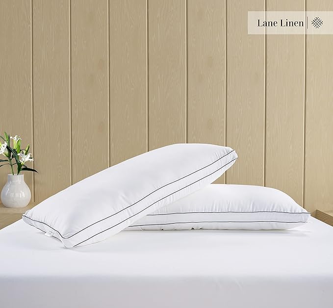 LANE LINEN Bed Pillows King Size Set of 2-20"x36" Medium Firm Down Alternative Pillows for Sleeping, Hotel Quality Back Stomach or Side Sleeper King Pillow 2 Pack, Cooling Soft Easy Care - White