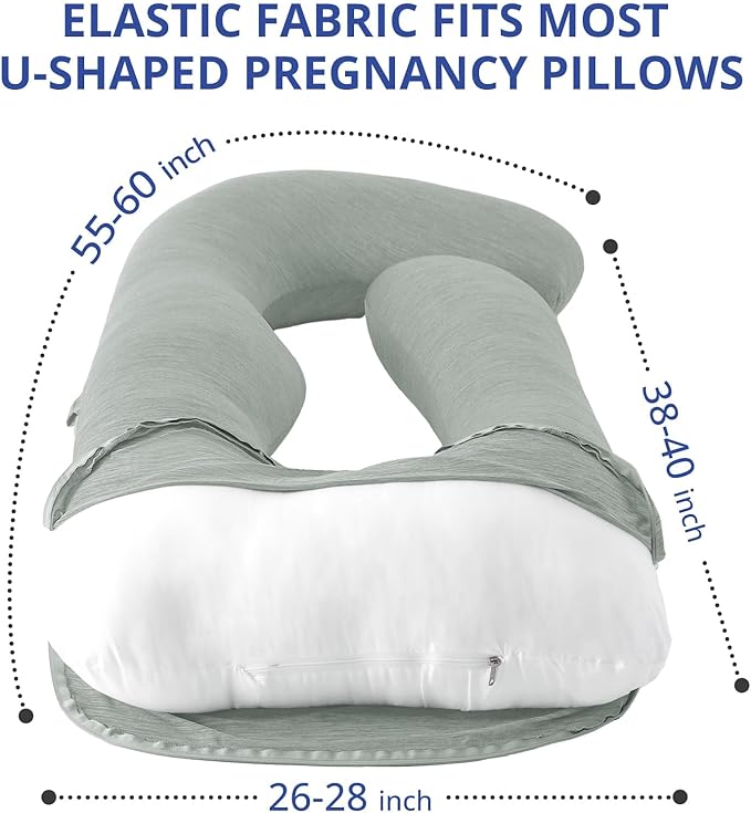 Sasttie Cooling Pregnancy Pillow Cover, 57-inch U Shaped Pregnancy Pillow Case, Fits 55 to 57 Inch Maternity Pillow, Light Grey (No Pillow Insert)