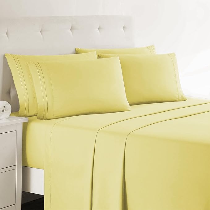 Clara Clark Twin XL Sheets, 5 Piece Set - Hotel Luxury Bed Sheets, Super Soft Bedding Set, Twin XL Size, Mellow Yellow
