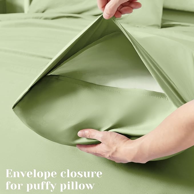 BYSURE 6 Pieces Bed Sheets Set(King, Sage Green) - Hotel Luxury Super Soft 1800 Thread Count 100% Microfiber Sheets with Deep Pockets, Wrinkle & Fade Resistant