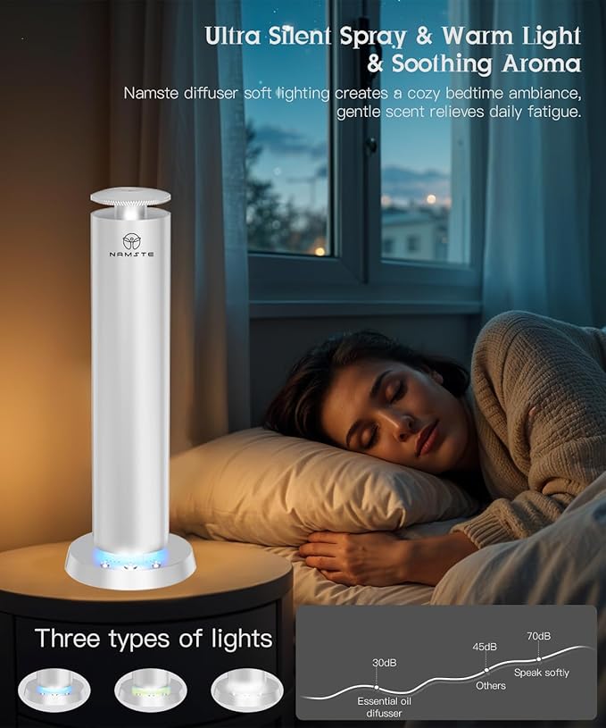 Waterless Diffuser Starter Kit Wireless Scent Machine with LED Light – APP & Remote & Button Control, Home Aromatherapy Quiet Mist 1800 Sq Ft Coverage, Cold Air Essential Oil Diffusers (Silver)