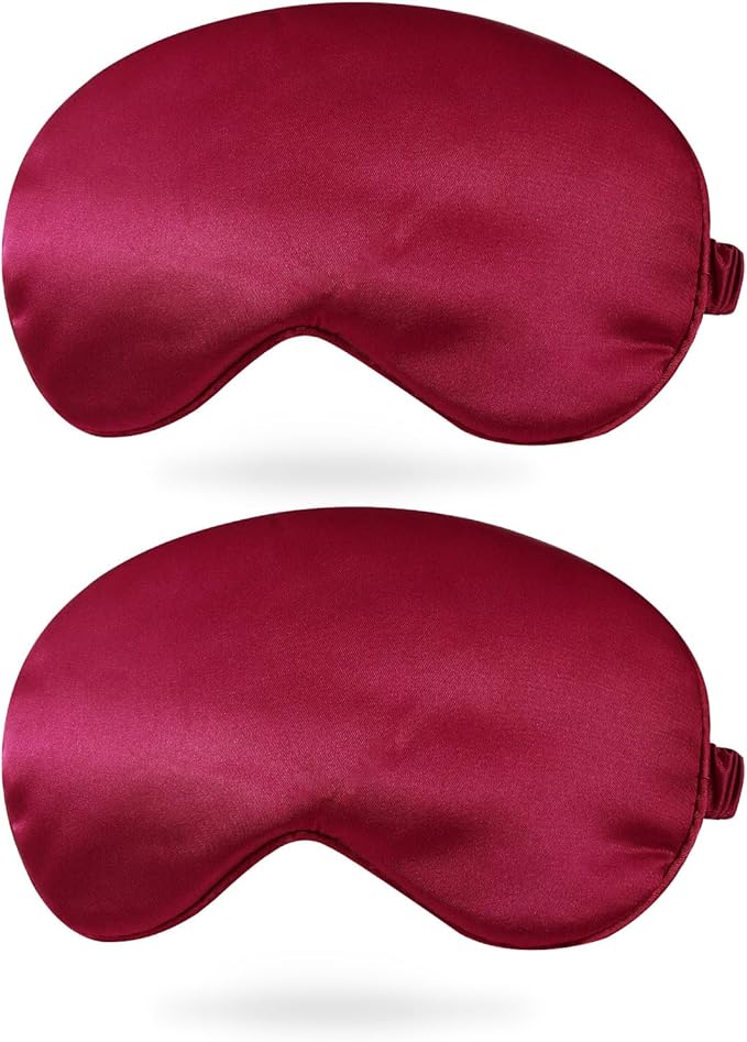 PATIKIL Silk Sleep Mask, 2 Pack Soft Satin Eye Protective Mask Blackout Eye Cover with Elastic Straps for Side Sleeping Women Men Travel, Burgundy