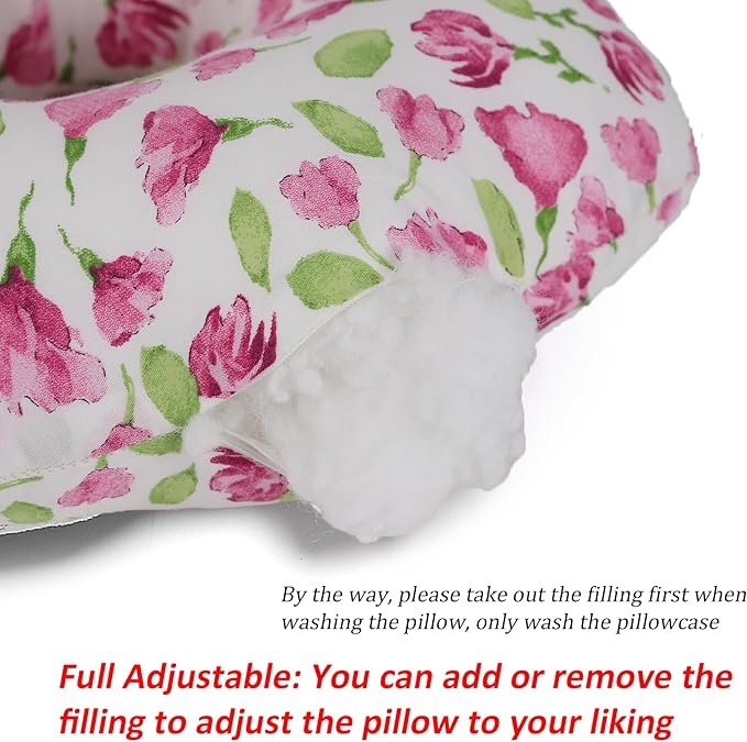 Ear Piercing Pillow for Side Sleepers, Pillow with an Ear Hole for CNH and Ear Pain Ear Inflammation Pressure Sores, O-Shaped Side Sleeping Pillow, Ear Guard Pillow (Rosered Iris Flowers)