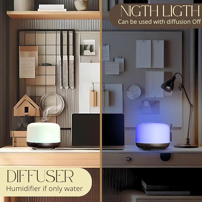 Mystic Romance Essential Oil Diffuser, 300ml Aromatherapy Humidifer and Nigth Ligth for Relaxing Atmosphere in Home Office Yoga and Spa, for Everyone, Auto-Off Safety Switch. Dark Wood