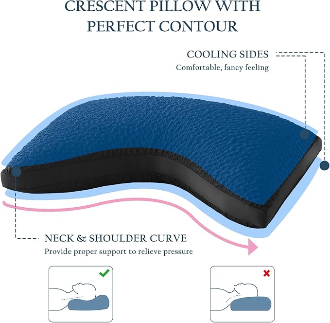 Side Sleeper Pillow for Adults, Adjustable Shredded Memory Foam for Neck and Shoulder Pain, Curved Cooling Gusseted Bed Pillows for Hot Sleepers, Washable Cover & Extra Foam Bag, Black Standard Size