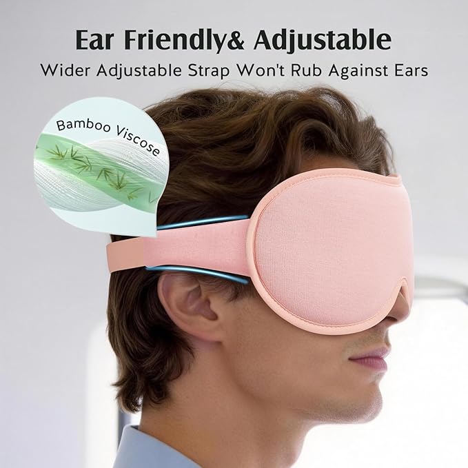 YFONG Sleep Mask for Lash Extensions, Bamboo Viscose & 100% Blackout Eye Mask for Sleeping Women Men, Soft 3D Contoured Zero Eye Pressure Blindfold for Travel, Breathable & Adjustable Eye Cover, Pink