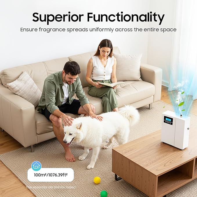 Scent Diffuser, Diffuser for Large Room with LCD Screen Essential Oil Diffuser Scent Machine 150ml House Scent Diffuser Cover 1,100 sq.ft (100 m²) Area for Whole Home Hotel Party
