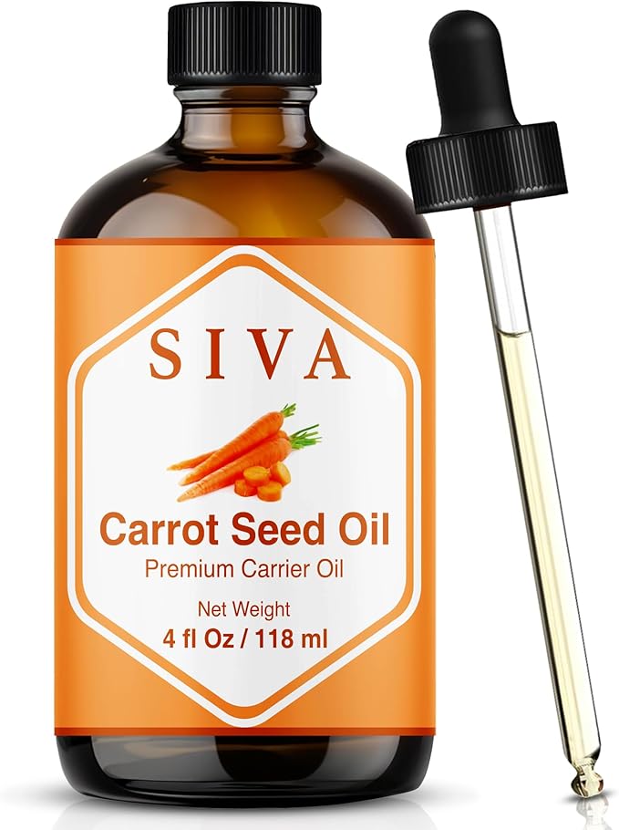 Siva Carrot Seed Oil 4oz (118ml) Premium Cold-Pressed 100% Natural Carrier Oil with Dropper for Face, Skin Care, Body Massage, Hair Care, Hair Oiling & Scalp Massage