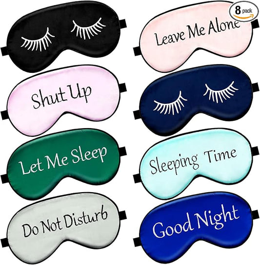 8 Pieces Funny Sleep Mask Silk Eye Mask with Adjustable Strap Soft Cute Blackout Blindfold Eye Cover for Women Men Full Night's Sleep, Travel, Nap, Meditation(Retro Colors)