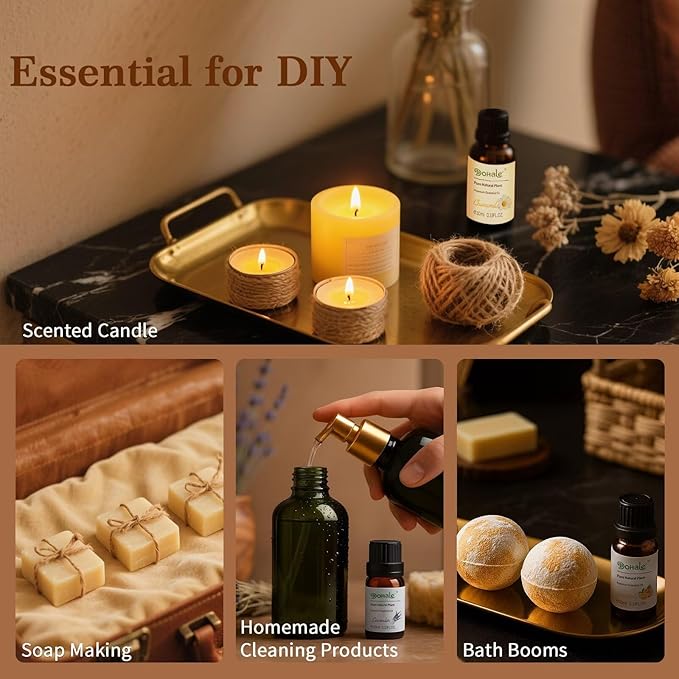 Essential Oils Set Acacia Wood Gift Box - Stress Relief Relax Soothe, Top 8 Aromatherapy Oils for Diffuser Hotel Scent Home Fragrance Candle Making - Chamomile, Lavender & More 10ml
