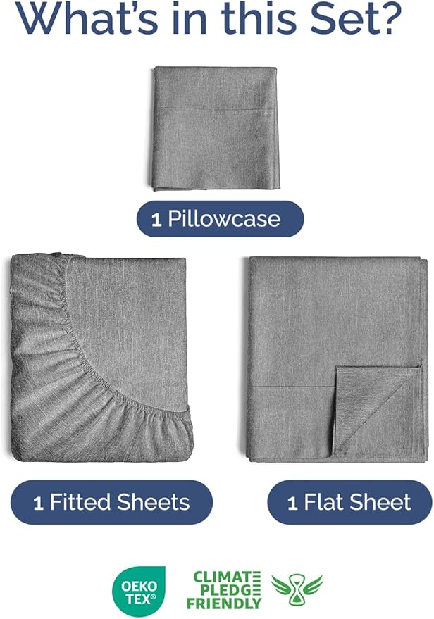 Extra Deep Twin Sheet Set - 3 Piece Breathable & Cooling Bed Sheets - Easily Fits 18 to 24 inch Mattress - Ultra Soft, Wrinkle & Fade Free w/ Extra Deep Pockets - Hotel Luxury Bedding - Heathered Grey