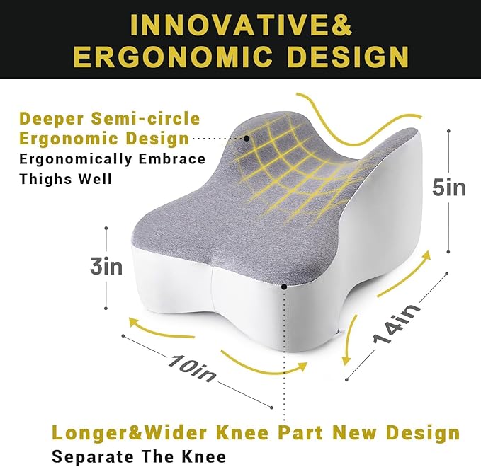 anzhixiu Long 14” Knee Pillow for Side Sleeper Fully Support Thighs and Knees for Required Knee Separation- Leg Pillow for Side Sleeping Between Legs Aligns Spine- Large, Gray
