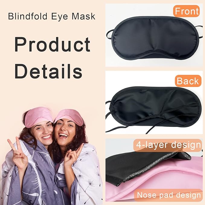 24 Pack Blindfold Eye Mask Cover Sleep Mask for Party Games Travel Sleep Team Build Party Supply with Adjustable Strap for Women Men Kids, Pink