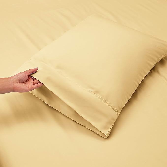 Nestl Twin Size Sheet Set, 4 Piece Extra Deep Pocket (18-24 inches), Microfiber, Hotel Luxury, Soft, Breathable, Wrinkle-Free, Easy to Care, Vanilla Yellow