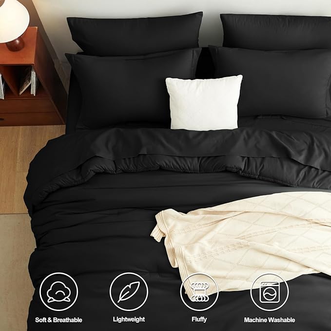 CozyLux Twin XL Comforter Set Black, 5 Pieces Bed in a Bag Twin Extra Long Comforter Set with Sheets for College Dorm, Luxury Bedding Sets with Down Alternative Comforter, Sheets, Pillowcase & Sham