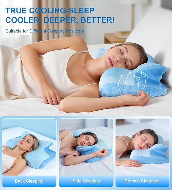 Cervical Neck Pillow for Sleeping, Ergonomic Side Sleeper Pillow for Neck Pain Relief, Adjustable Orthopedic Contour Cooling Mellow Cloud Align Pillows for Side/Back/Stomach Sleepers