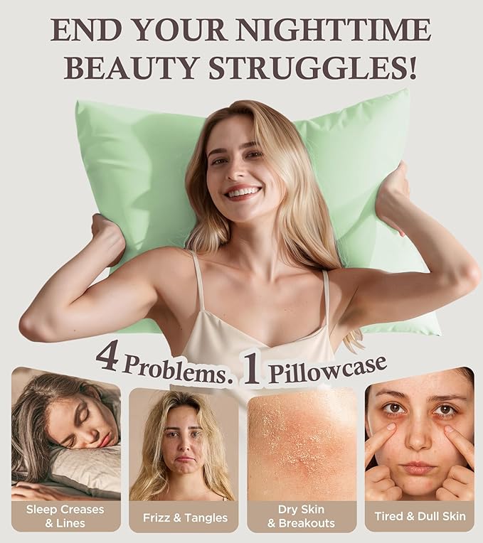 Instant Chill Cooling Pillowcase for Hot Sleepers, 2% HA Infused Pillowcase Hydrates Skin & Hair, Reduces Wrinkles & Frizz, Softer Than Silk Pillow Cases, Pillow Covers King (Grass Green, 1 Pack)
