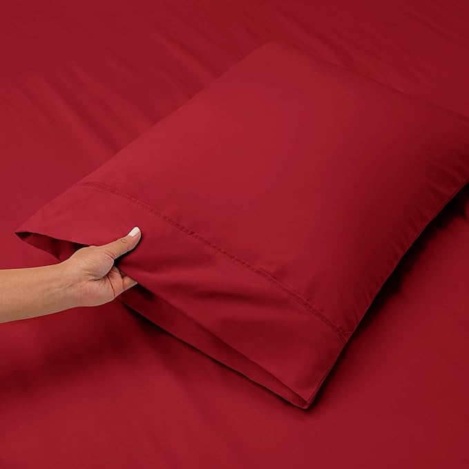 Nestl Twin XL Size Sheet Set, 4 Piece Extra Deep Pocket (18-24 inches), Microfiber, Hotel Luxury, Soft, Breathable, Wrinkle-Free, Easy to Care, Burgundy Red