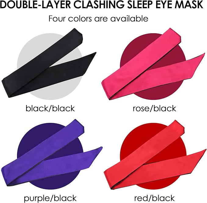 FRESHME Satin Eye Mask - Soft Sleep Mask Adjustable Eye Cover Blindfold for Night Meditation Travel Nap Sleep Eye Mask for Women Men Side Sleeper Valentine's Day Gift Black and Deep Purple 160cm/63in