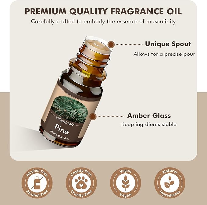 WUSEONY Classic Man Fragrance Oils Set, Mens Essential Oils Set - Pine, Sweet Tobacco, Bay Rum, Cologne, Copaiba, Sandalwood Candle Scents for Candle Making, Soap Making Supplies, Diffuser Oil Scents