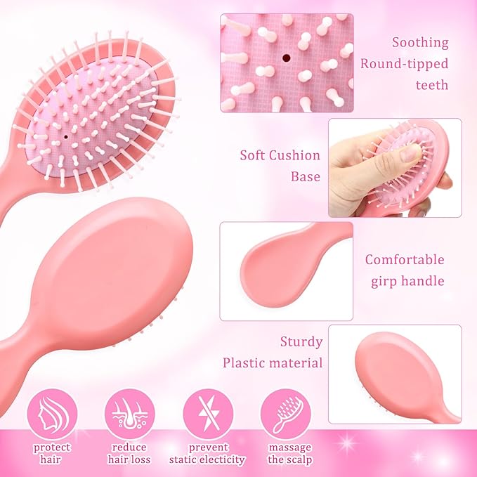 Meanplan 100 Pcs Mini Hair Brush Set 50 Sleep Mask 50 Portable Wet Dry Hair Combs Detangling for Women Spa Sleepover Party Supplies for Travel Team Building Wedding Bridesmaid Gifts(Pink)