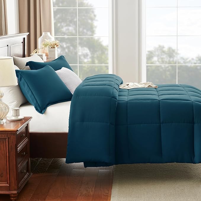CozyLux King Size Comforter Set - Lyons Blue Comforter King, 3 Pieces Box Stitched Bed Set for All Seasons, Soft Lightweight Bedding Sets with 1 Down Alternative Comforter and 2 Pillow Shams