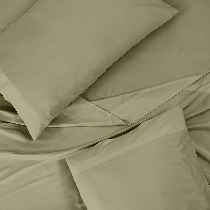 ROYALE LINENS 300 Thread Count 100% Long Staple Combed Cotton Sheet Set - 3 Piece Twin Bed Sheets - 1 Fitted, 1 Flat & Pillow case -Soft Cool & Crisp Sheet Set (Twin, Sage Green)