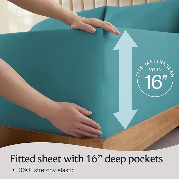 LuxClub 3 PC Sheet Twin Size Sheet Set Bed Sheets Deep Pockets 18" Eco Friendly Wrinkle Free-Kids-Fitted Sheets Machine Washable Hotel Bedding Silky Soft - Teal Twin