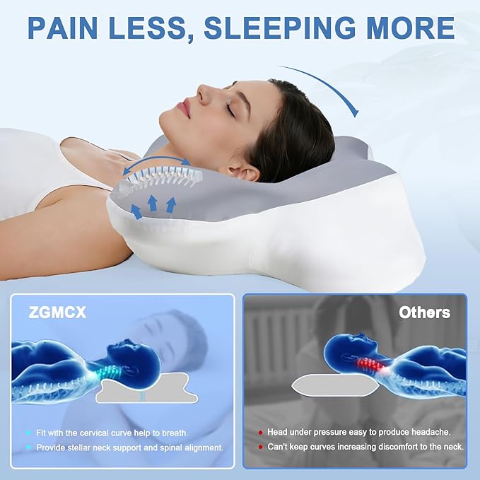 Butterfly Cervical Pillow, Memory Foam with Dual Height (11cm/13cm), Skin-Friendly Breathable Fabric, Ergonomic Neck Support for Sleep Relief Grey &White