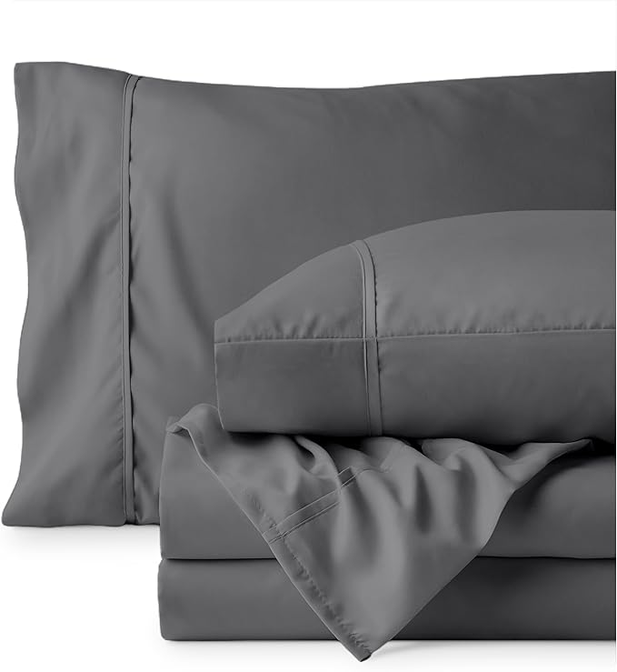Bare Home Hotel Luxury Twin XL Sheet Set, Extra Soft - 4 Piece Set - Deep Pockets - Easy Fit - Cooling & Breathable - Wrinkle, Fade, Stain Resistant - Includes 2 Pillowcases (Twin XL, Grey)