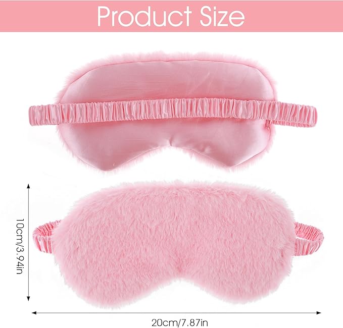 Sibba Plush Eye Mask, 2Pcs Furry Sleep Masks Silk Blindfold, Antifaz para Dormir Comfortable Fluffy Sleeping Eye Cover for Women Men Sleepover Nap Travel Party Supply, Pink White