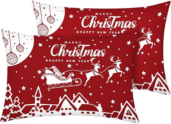 YIYEA Christmas Standard Pillow Cases Set of 2, Ultra Soft Double Brushed Microfiber Pillowcases Standard, Christmas Bed Pillow Covers, Fade Resistant, Easy Slip-On (20"x26")