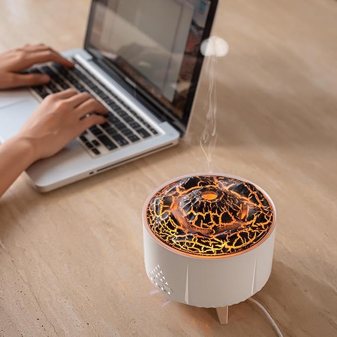 Flame Essential Oil Diffuser, 350ML Ultrasonic Flame Oil Diffuser, Up to 24H of Continuous,Waterless Auto Off Diffusers,White