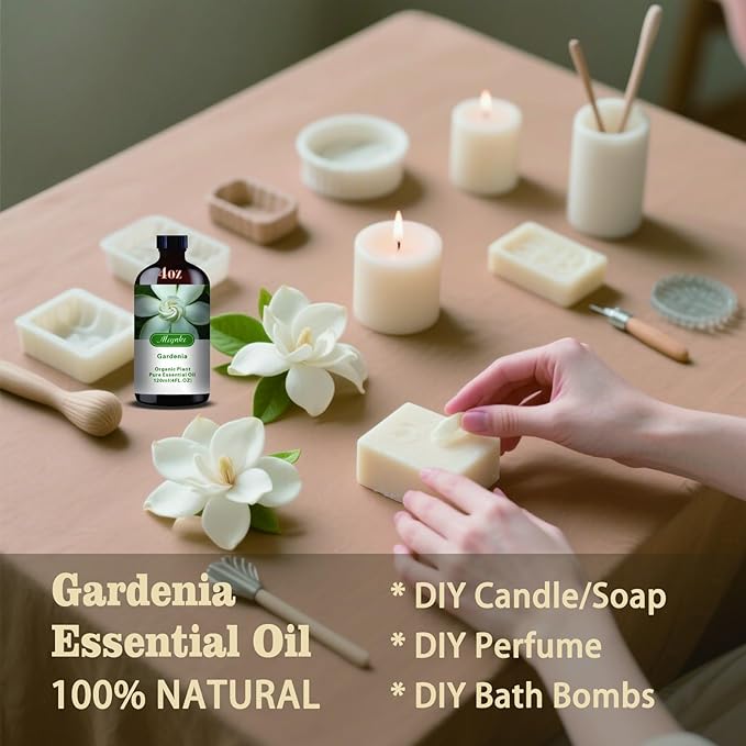 Gardenia Essential Oil – MLYNKL Gardenia Oils 4.33 fl oz for Diffusers, Humidifiers, Massage, DIY Candles, Soap, Cleaning, Home, Yoga, Office, Gifts - 130 ml