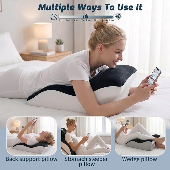 Ergonomic Wedge Prone Pillow,Memory Foam Multi-Functional Bed Pillow,Reading Pillow,Ideal for Bed Breaks,Massage,Reading,Back Support,Sleeping,and Leg Pain Relief