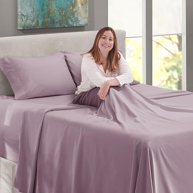 Nestl Queen Size Sheet Set, 4 Piece Extra Deep Pocket (18-24 inches), Microfiber, Cooling, Hotel Luxury, Soft, Breathable, Wrinkle-Free, Easy to Care, Dusty Purple
