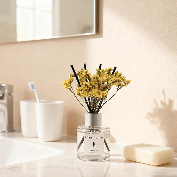 Reed Diffuser Set of 3 Pack, Linen Ocean Lavender Scented Oil Diffuser with 5 Sticks, Reed Diffuser for Home, Bathroom, Bathroom Air Freshener 1.7 FL.oz Each