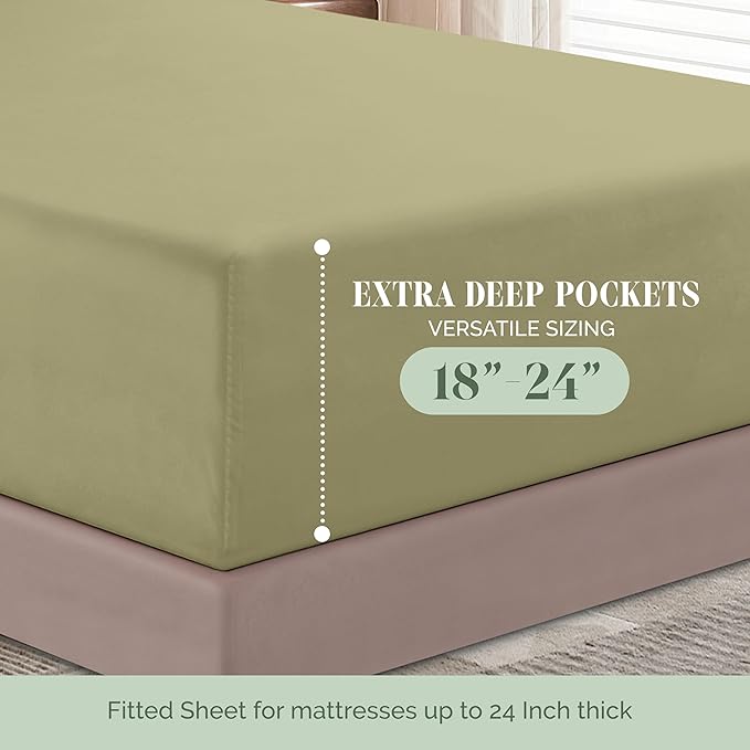 Elegant Comfort Luxury 1500 Premium Hotel Quality Microfiber 4-Piece Sheet Set - Soft, All Around Elastic 18-24 Inches Deep Fitted Sheet - Extra Deep Pocket Sheets, Twin/Twin XL, Sage/Green