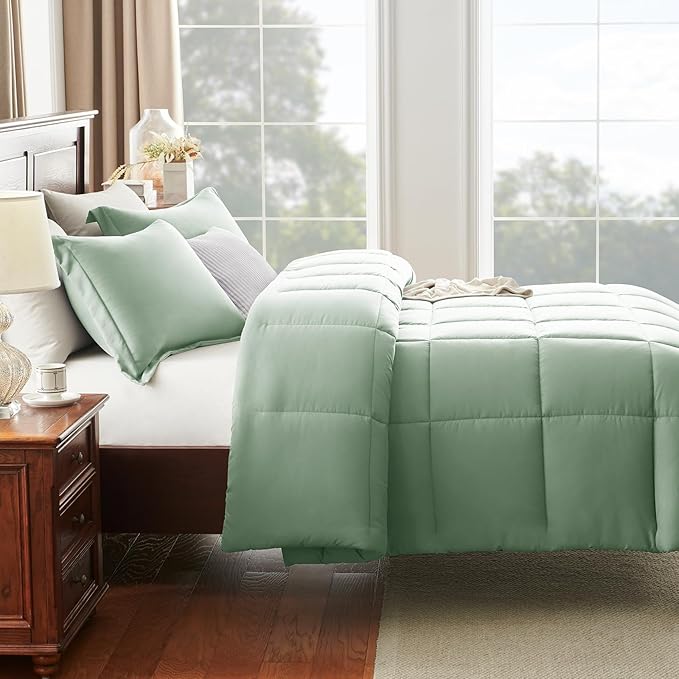 CozyLux Queen Comforter Set - Sage Green Comforter Queen Size, 3 Pieces Box Stitched Bed Set for All Seasons, Soft Lightweight Bedding Sets with 1 Down Alternative Comforter and 2 Pillow Shams