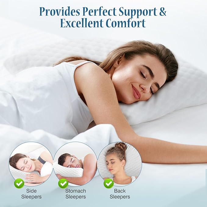 DUMOS Memory Foam Pillows for Sleeping 2 Pack, Bed Pillows for Adults with Washable Cover and Breathable Mesh, Gel Cooling Pillow for Back and Side Sleeper Support, White
