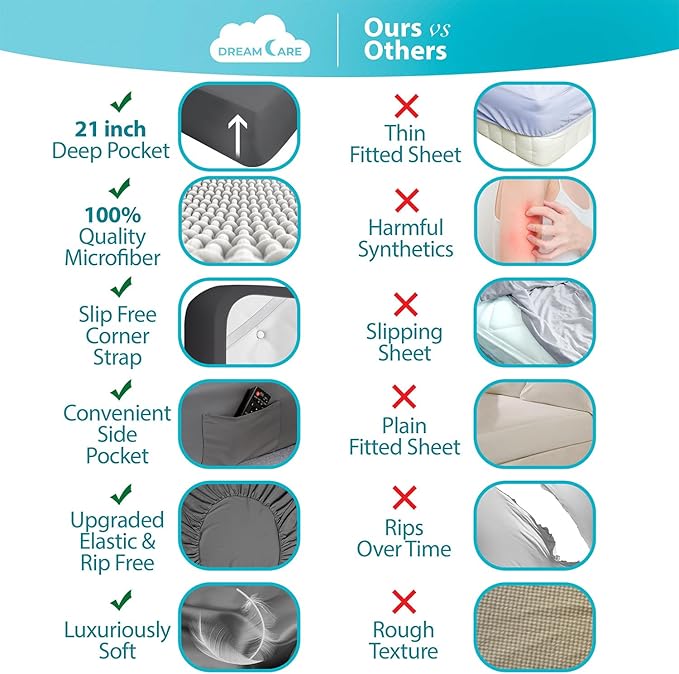 DREAMCARE California King Sheet Sets - 6 pcs Breathable Cooling Bed Sheets - up to 15" Deep California King Sheets with Side Pockets -Extra Soft 100% Brushed Hypoallergenic Hotel Luxury Bedding D-Gray