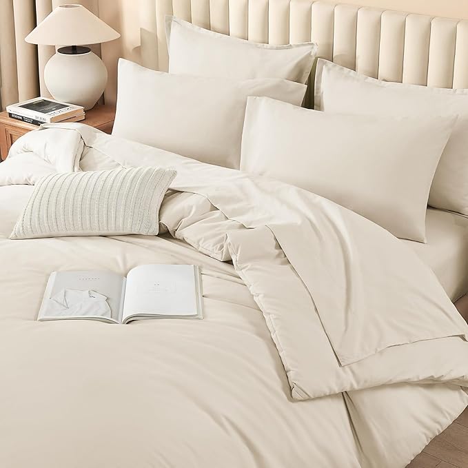 Litanika Bed in a Bag King Beige - 7 Pieces King Size Comforter Set Bedding Comforter Sets, Solid Fluffy Bed Set with Comforter, Sheets, Pillowcases & Shams