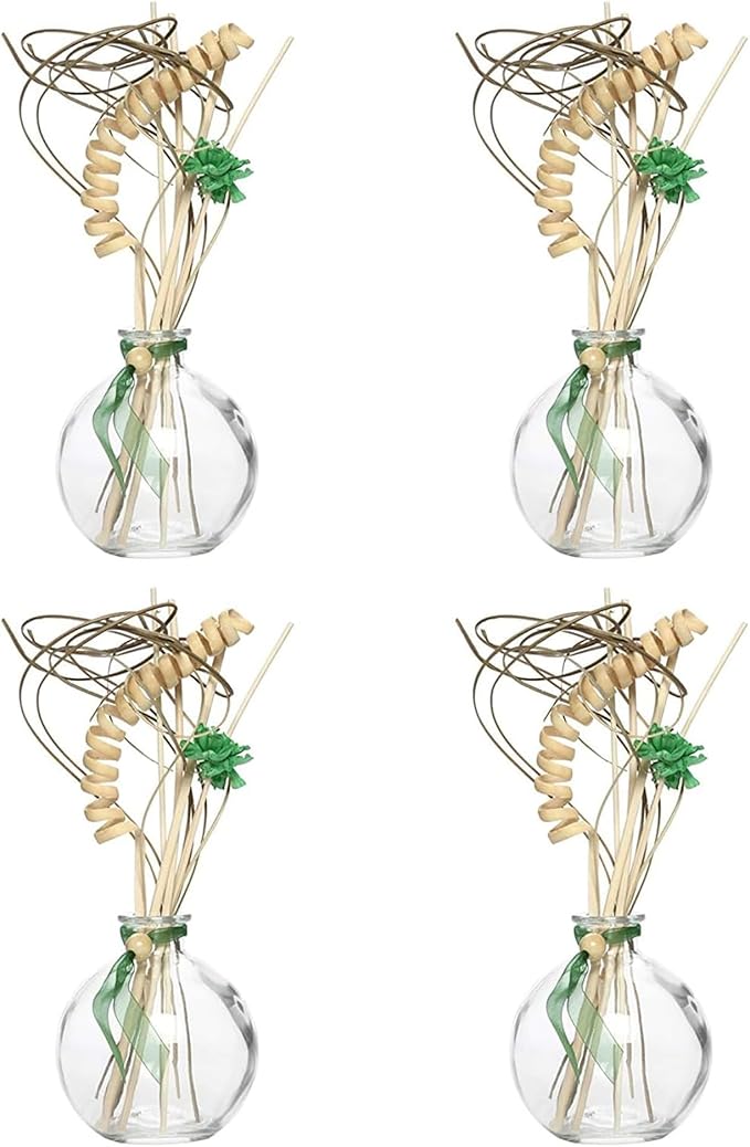 Hosley Set of 4 Glass Diffuser Bottles with Reeds, No Oil Included, Ideal Home Decor and Birthday Gifts for Women, Perfect Room Decor for Weddings, Spa, Meditation, Bathroom